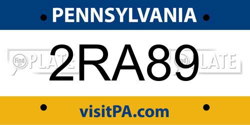2RA89 Pennsylvania License Plate