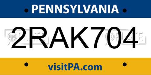 2RAK704 Pennsylvania License Plate