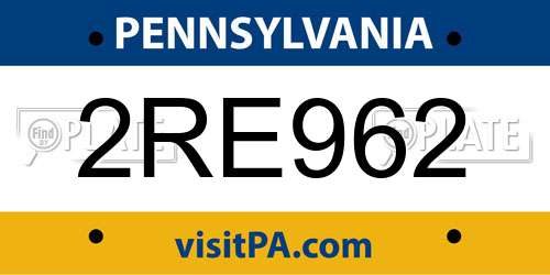 2RE962 Pennsylvania License Plate