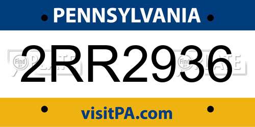 2RR2936 Pennsylvania License Plate