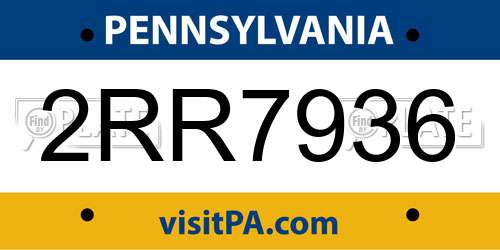2RR7936 Pennsylvania License Plate