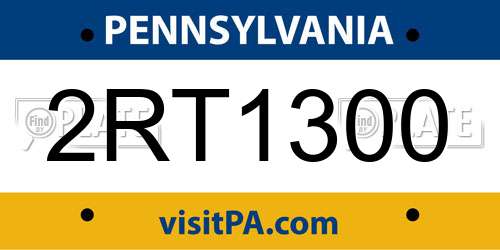 2RT1300 Pennsylvania License Plate