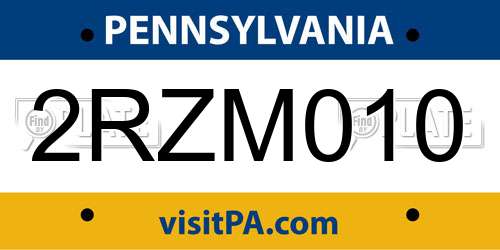 2RZM010 Pennsylvania License Plate