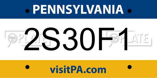 2S30F1 Pennsylvania License Plate