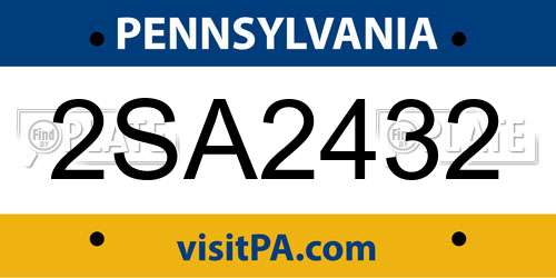 2SA2432 Pennsylvania License Plate
