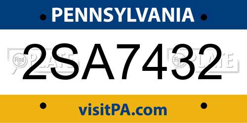 2SA7432 Pennsylvania License Plate