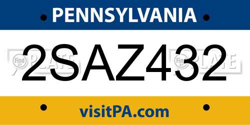 2SAZ432 Pennsylvania License Plate