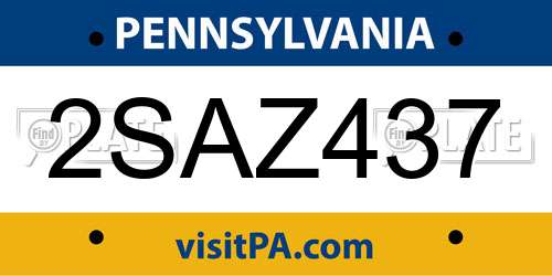 2SAZ437 Pennsylvania License Plate