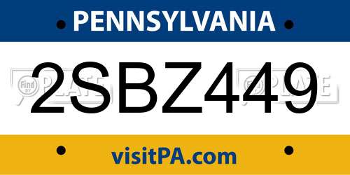 2SBZ449 Pennsylvania License Plate