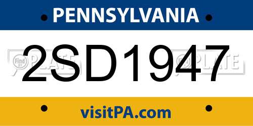 2SD1947 Pennsylvania License Plate