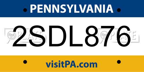 2SDL876 Pennsylvania License Plate