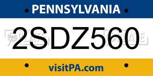 2SDZ560 Pennsylvania License Plate
