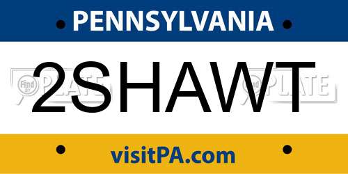 2SHAWT Pennsylvania License Plate