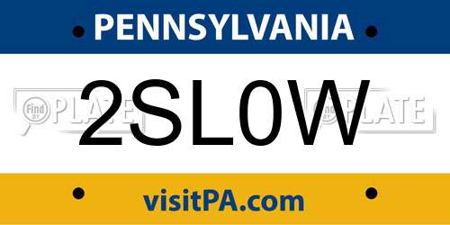 2SL0W Pennsylvania License Plate