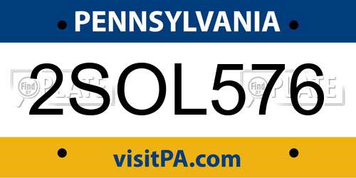 2SOL576 Pennsylvania License Plate