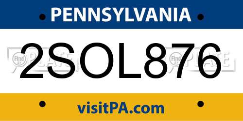 2SOL876 Pennsylvania License Plate