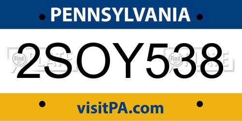 2SOY538 Pennsylvania License Plate