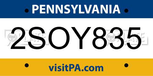 2SOY835 Pennsylvania License Plate