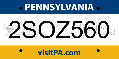 2SOZ560 Pennsylvania License Plate