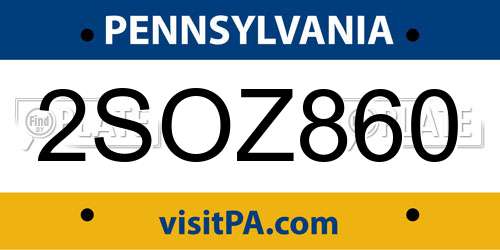 2SOZ860 Pennsylvania License Plate