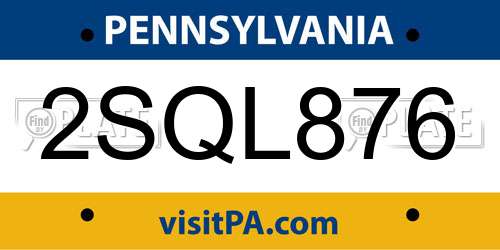 2SQL876 Pennsylvania License Plate