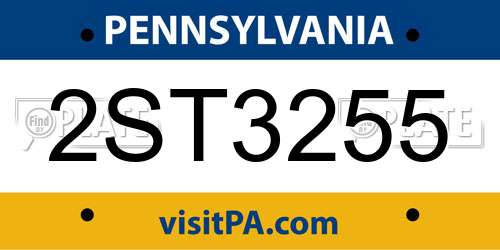 2ST3255 Pennsylvania License Plate