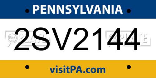 2SV2144 Pennsylvania License Plate