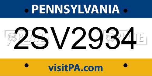 2SV2934 Pennsylvania License Plate