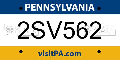 2SV562 Pennsylvania License Plate