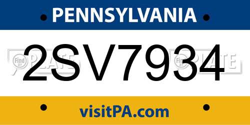2SV7934 Pennsylvania License Plate