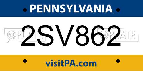 2SV862 Pennsylvania License Plate