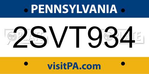 2SVT934 Pennsylvania License Plate