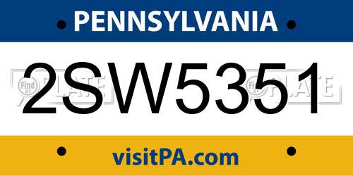 2SW5351 Pennsylvania License Plate