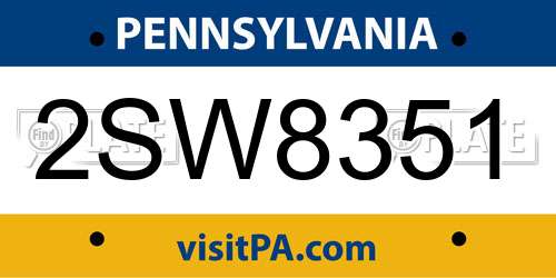 2SW8351 Pennsylvania License Plate