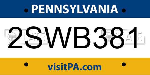 2SWB381 Pennsylvania License Plate