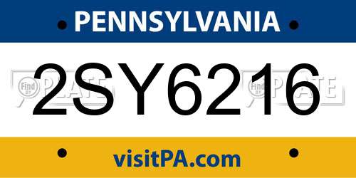 2SY6216 Pennsylvania License Plate