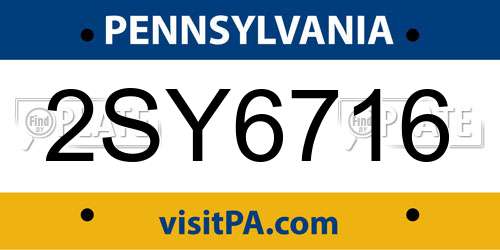 2SY6716 Pennsylvania License Plate