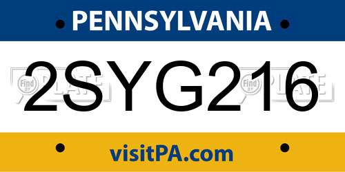 2SYG216 Pennsylvania License Plate