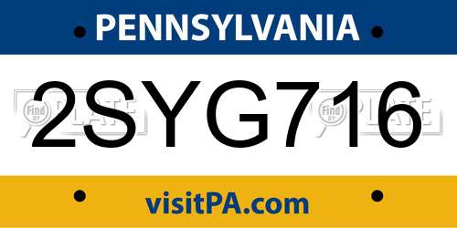 2SYG716 Pennsylvania License Plate
