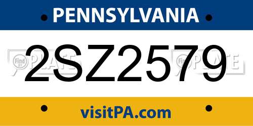 2SZ2579 Pennsylvania License Plate
