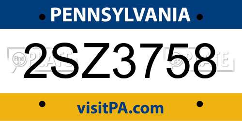 2SZ3758 Pennsylvania License Plate