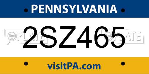 2SZ465 Pennsylvania License Plate