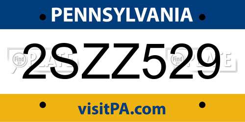 2SZZ529 Pennsylvania License Plate
