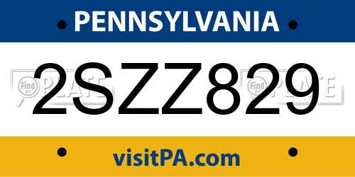 2SZZ829 Pennsylvania License Plate