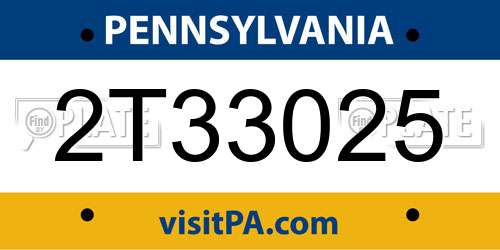 2T33025 Pennsylvania License Plate