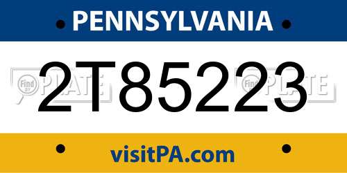 2T85223 Pennsylvania License Plate