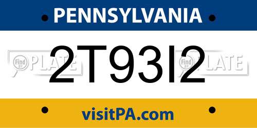 2T93I2 Pennsylvania License Plate