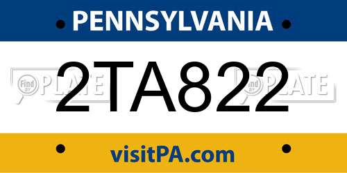 2TA822 Pennsylvania License Plate