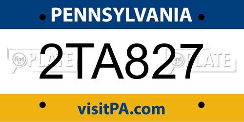 2TA827 Pennsylvania License Plate