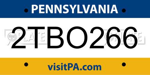 2TBO266 Pennsylvania License Plate